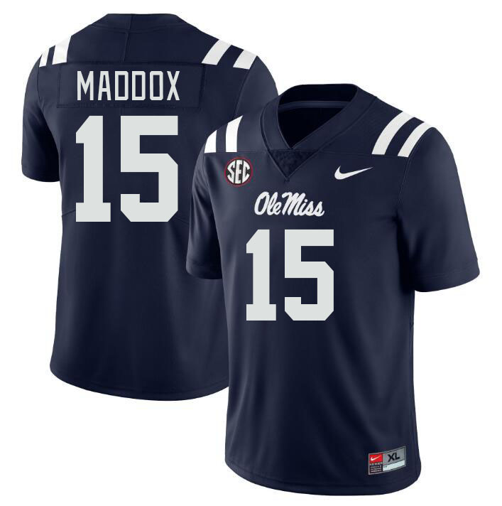 Men #15 AJ Maddox Ole Miss Rebels College Football Jerseys Stitched-Navy